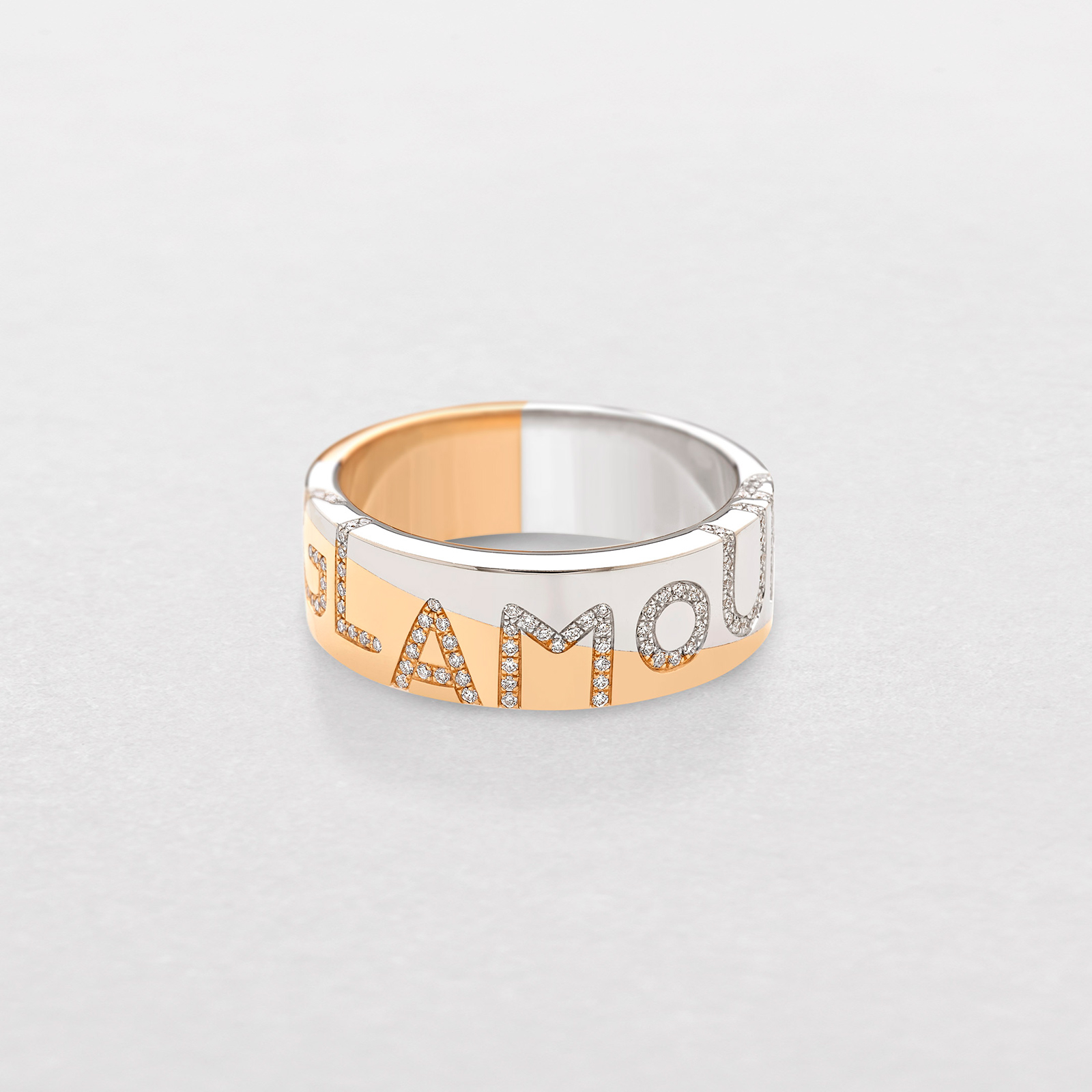 anello in oro rosa, bianco e diamanti