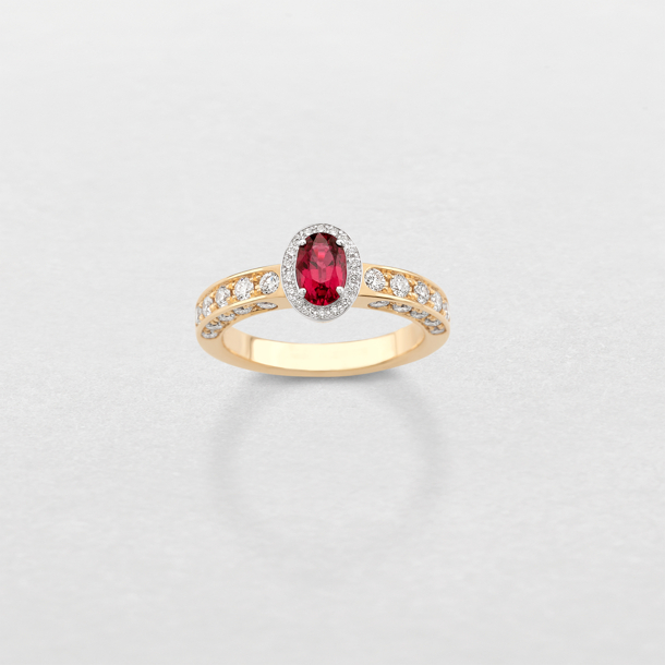 white and pink gold with diamonds and ruby ring
