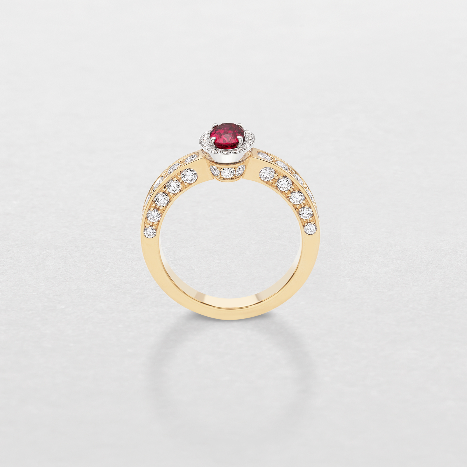 white and pink gold with diamonds and ruby ring