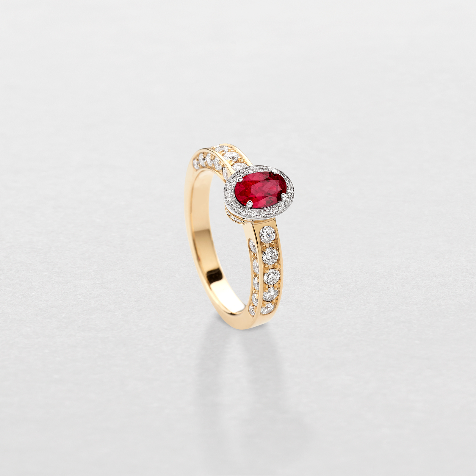white and pink gold with diamonds and ruby ring