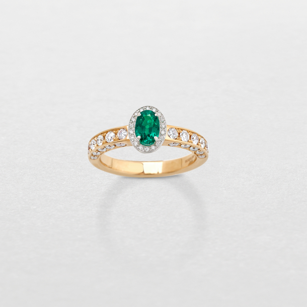 white and pink gold with diamonds and emerald ring