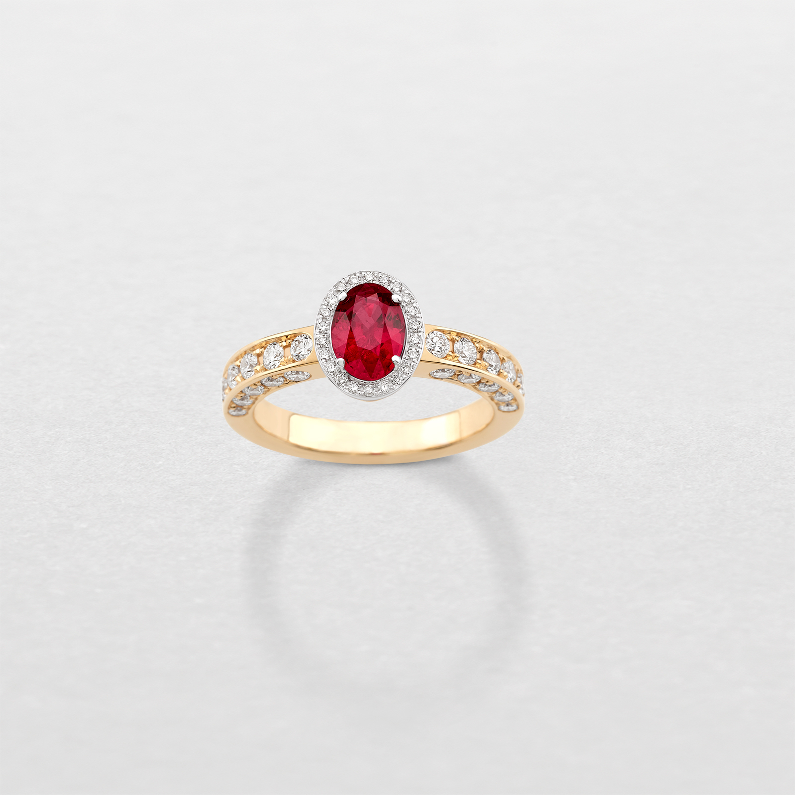 white and pink gold with diamonds and ruby ring