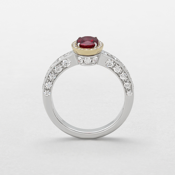 white and pink gold with diamonds and ruby ring
