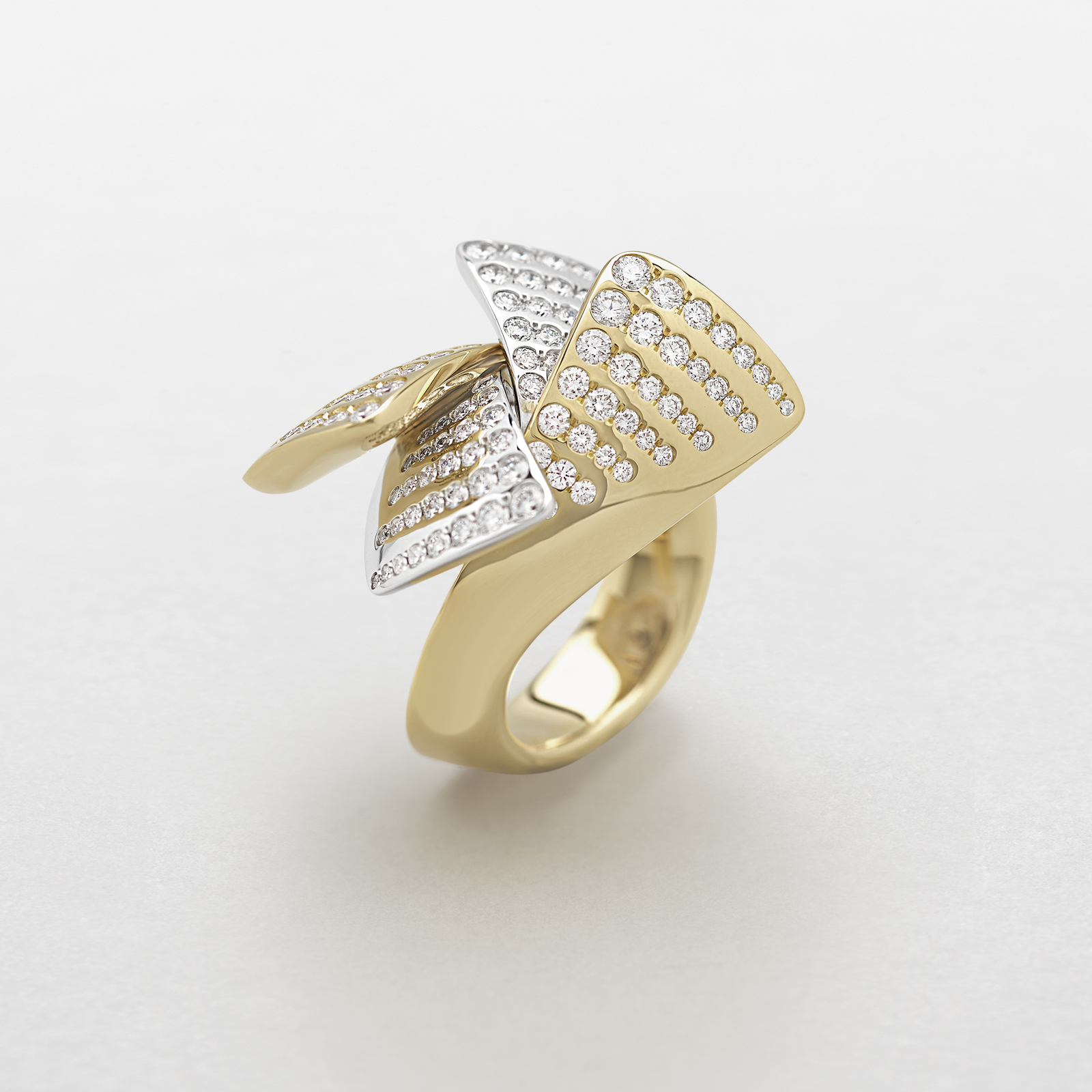 white and rose gold with diamonds ring