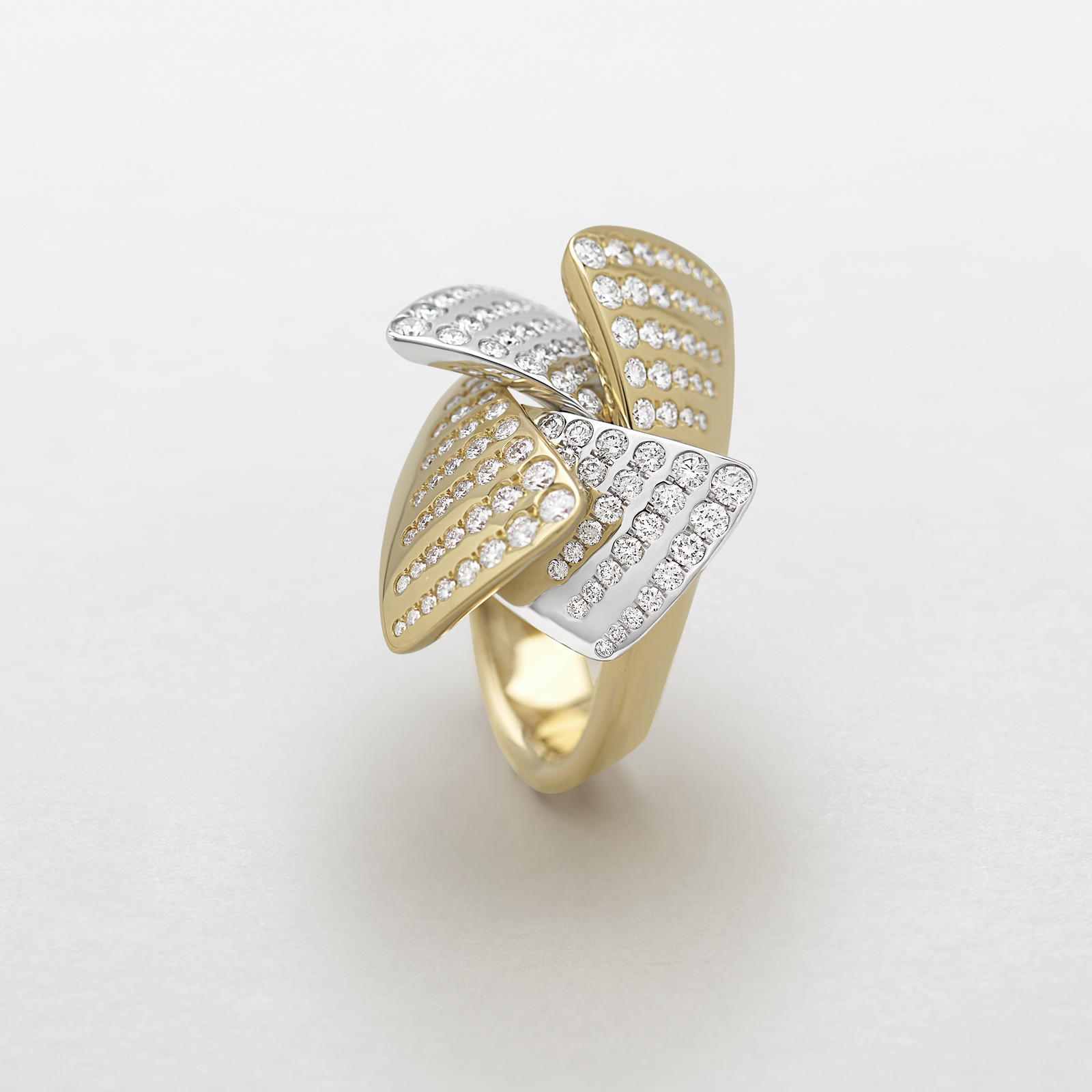 white and rose gold with diamonds ring