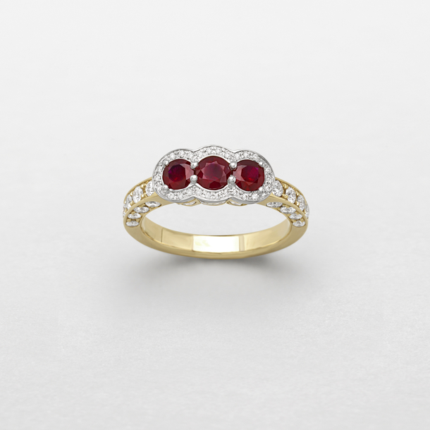 white and pink gold with diamonds and rubies ring