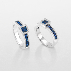 anello in oro bianco, diamanti  e pietre colore