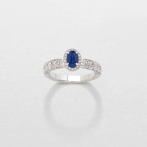 white gold with diamonds and sapphire ring