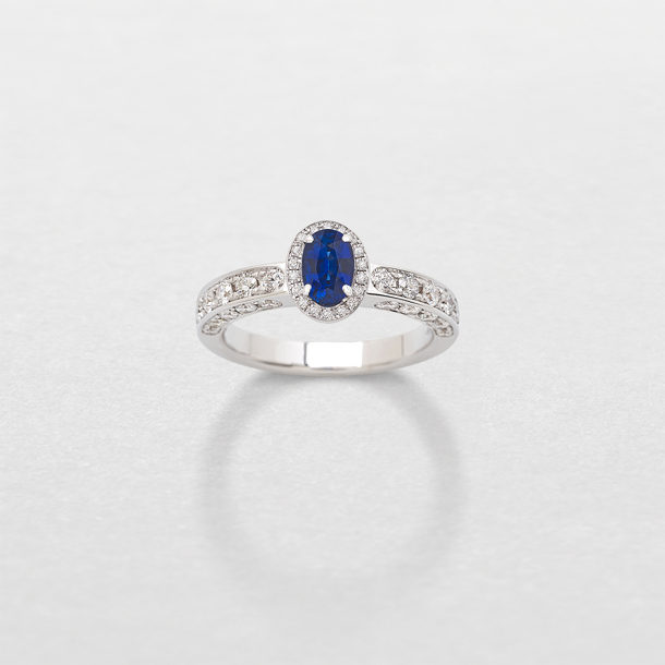 white gold with diamonds and sapphire ring