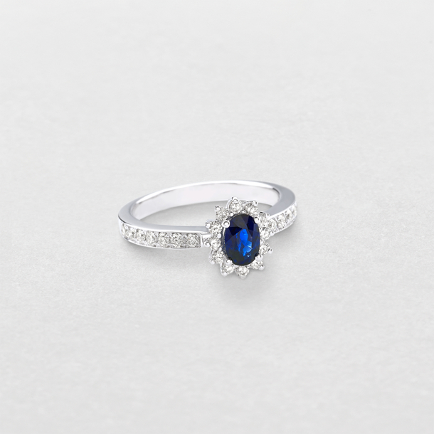 white gold with diamonds and sapphire ring