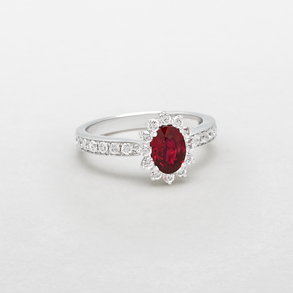 white gold with diamonds and ruby ring