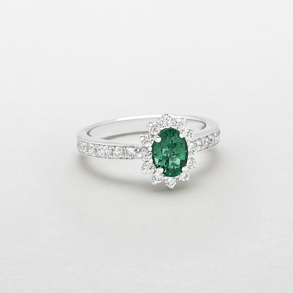 white gold with diamonds and emerald ring
