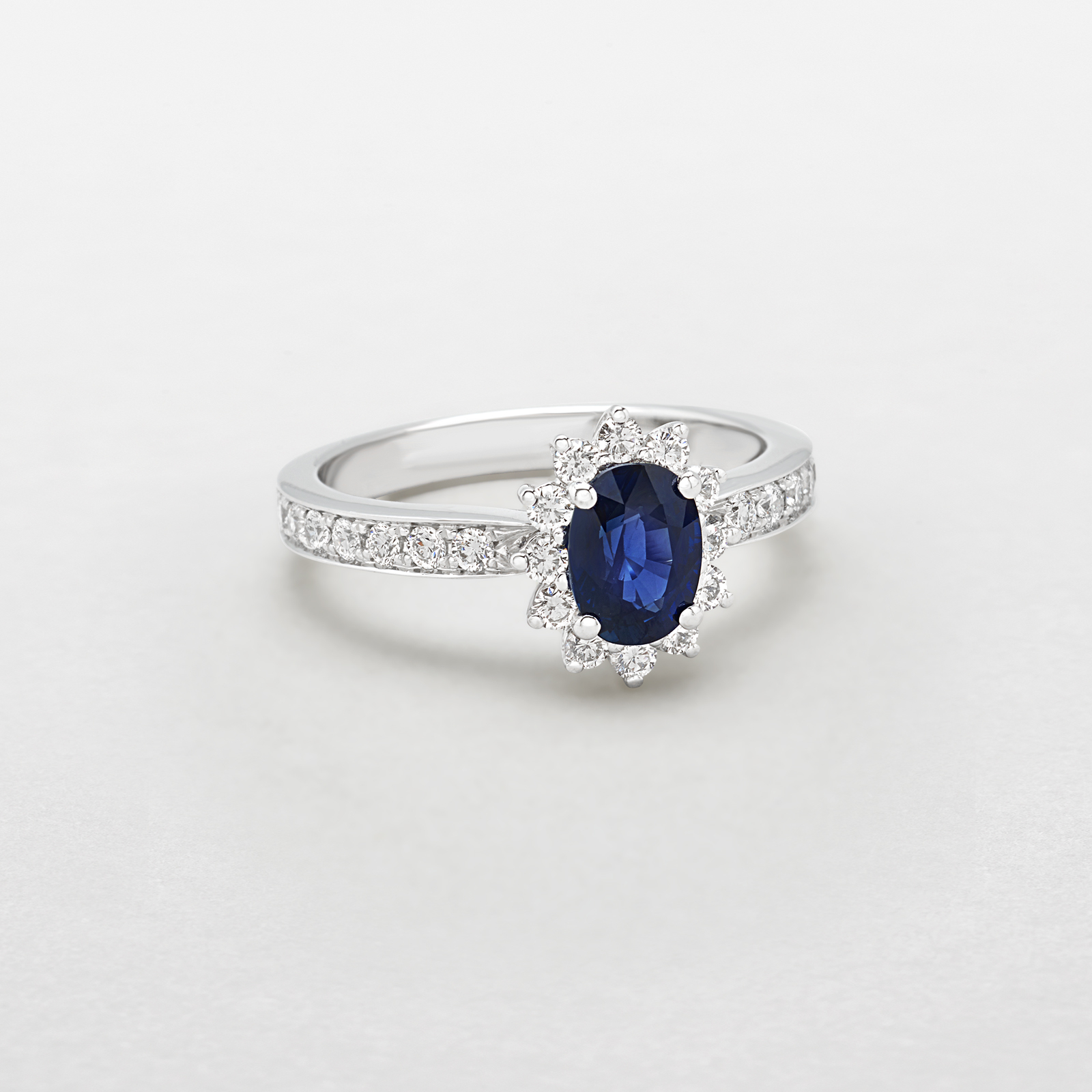 white gold with diamonds and sapphire ring