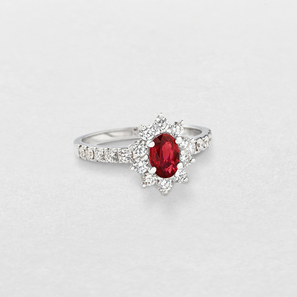white gold with diamonds and ruby ring