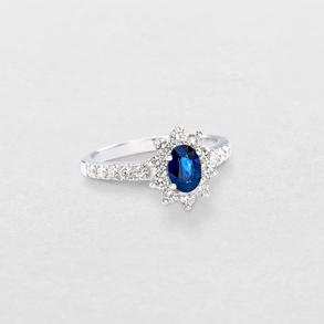 white gold with diamonds and sapphire ring
