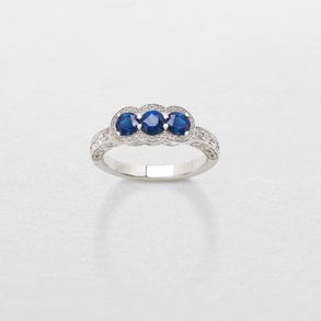 white gold with diamonds and sapphires ring