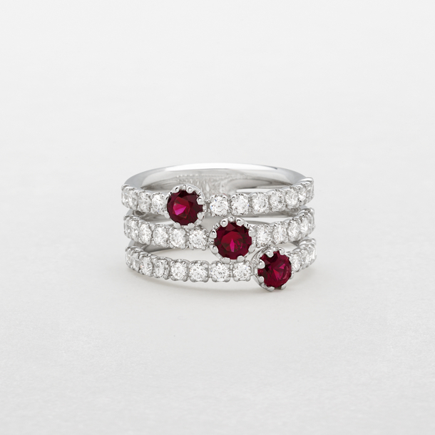 white gold with diamonds and rubies ring