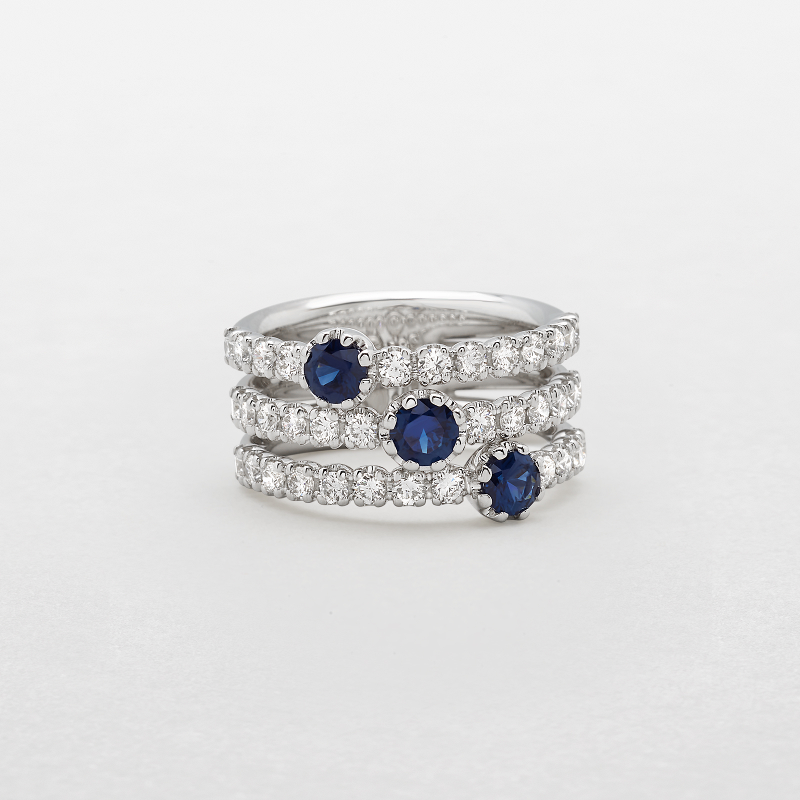 white gold with diamonds and sapphires ring