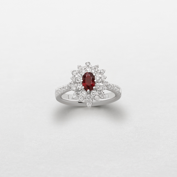 white gold with diamonds and ruby ring