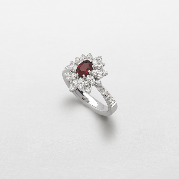 white gold with diamonds and ruby ring