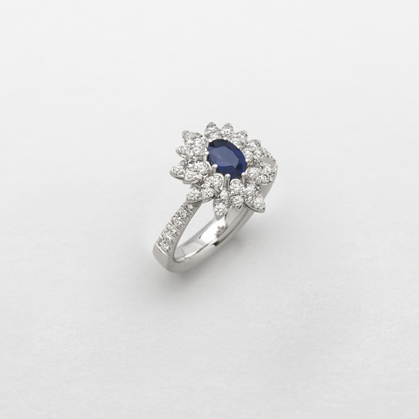 white gold with diamonds and sapphire ring