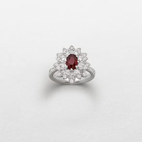 white gold with diamonds and ruby ring