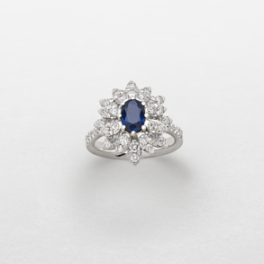 white gold with diamonds and sapphire ring