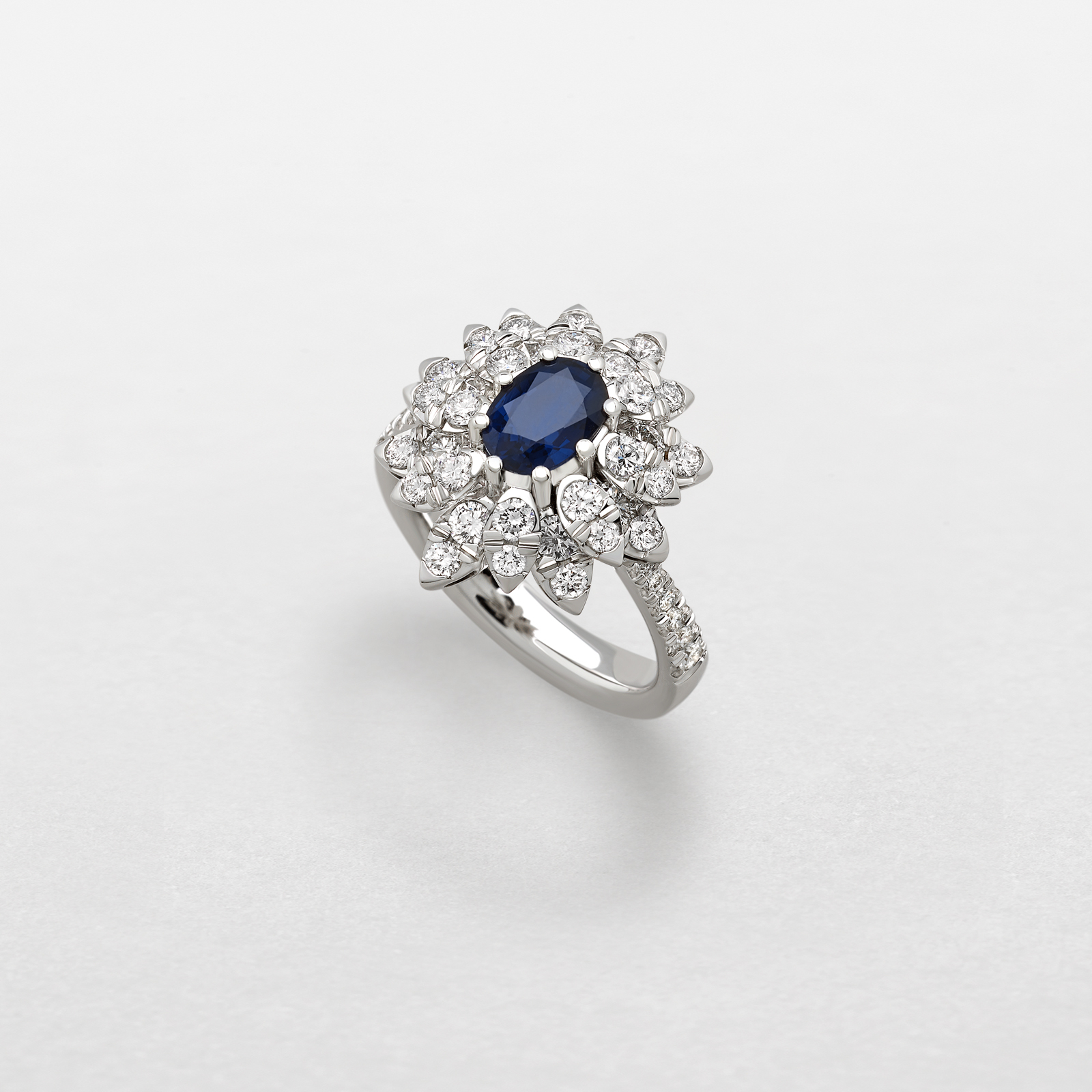 white gold with diamonds and sapphire ring