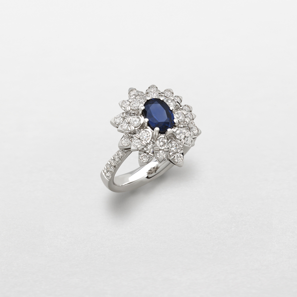 white gold with diamonds and sapphire ring