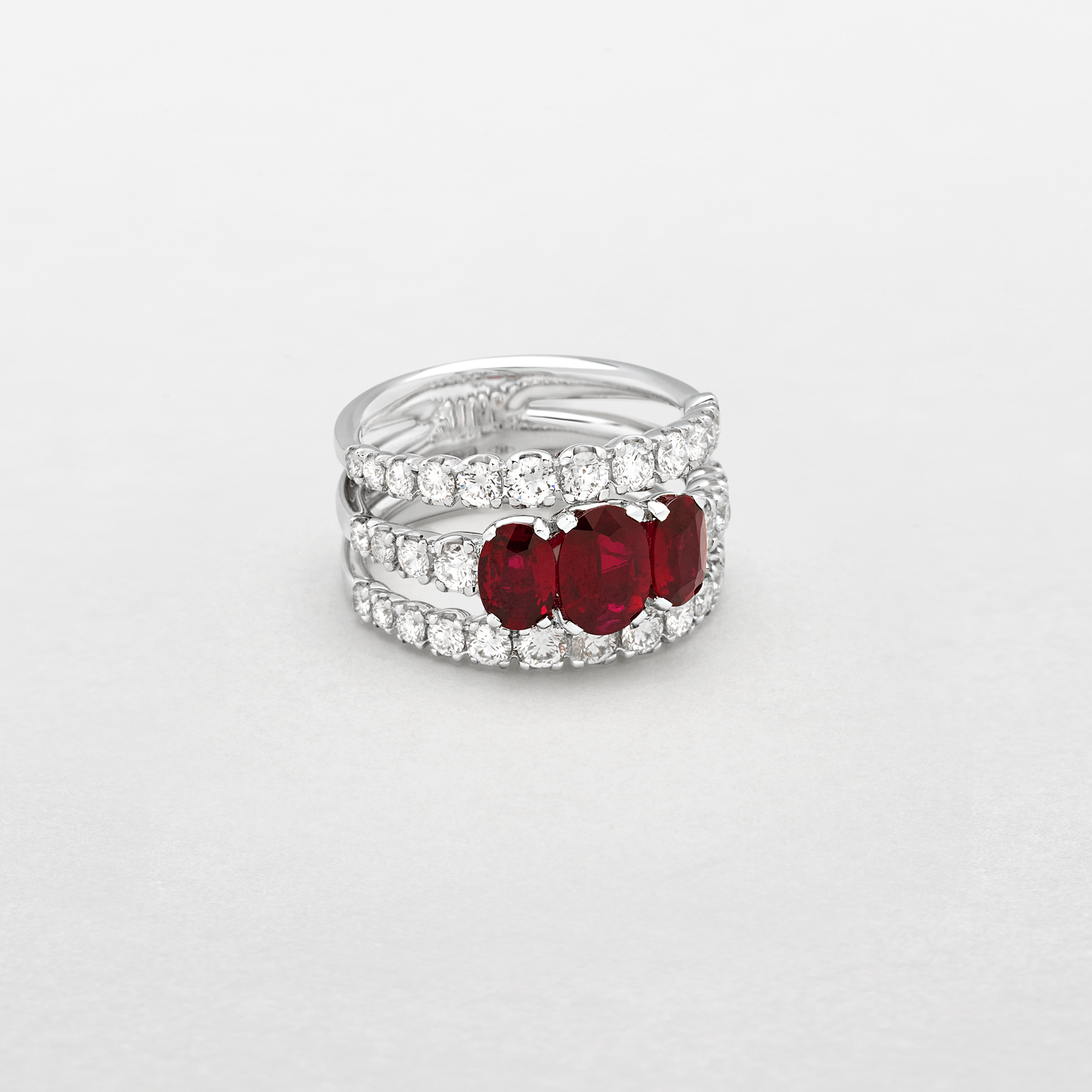 white gold with diamonds and rubies ring