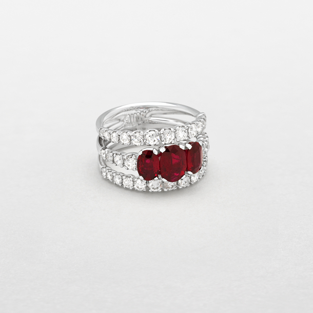 white gold with diamonds and rubies ring