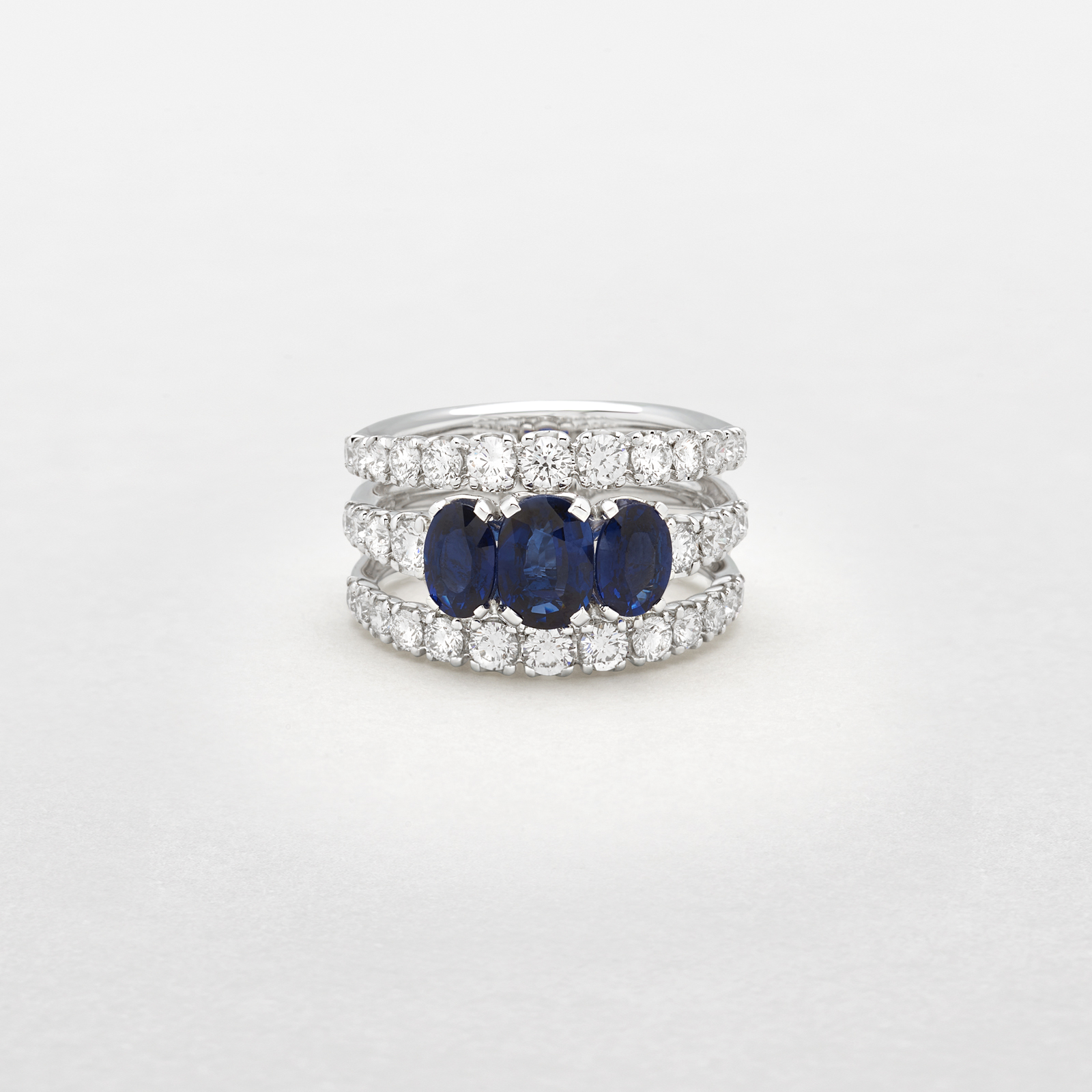 white gold with diamonds and sapphires ring