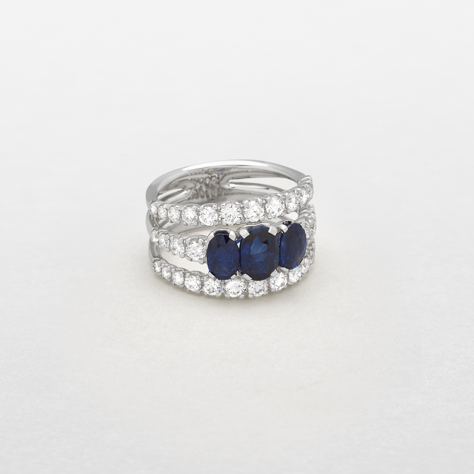 white gold with diamonds and sapphires ring