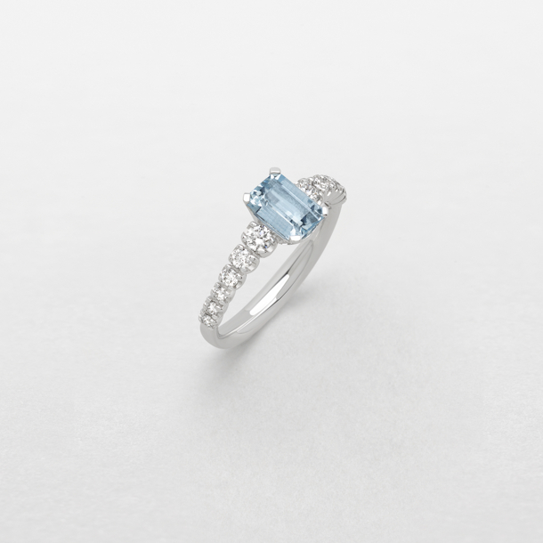 white gold with diamonds and aquamarine ring