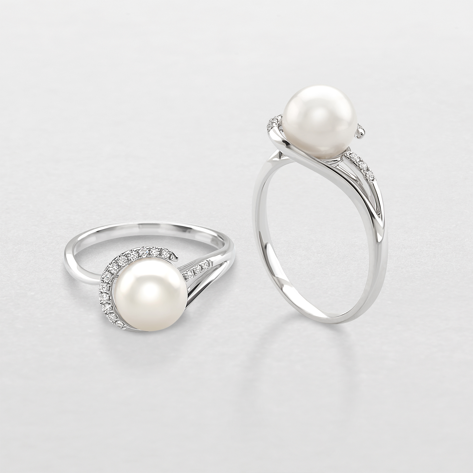 white gold with pearl and diamonds ring