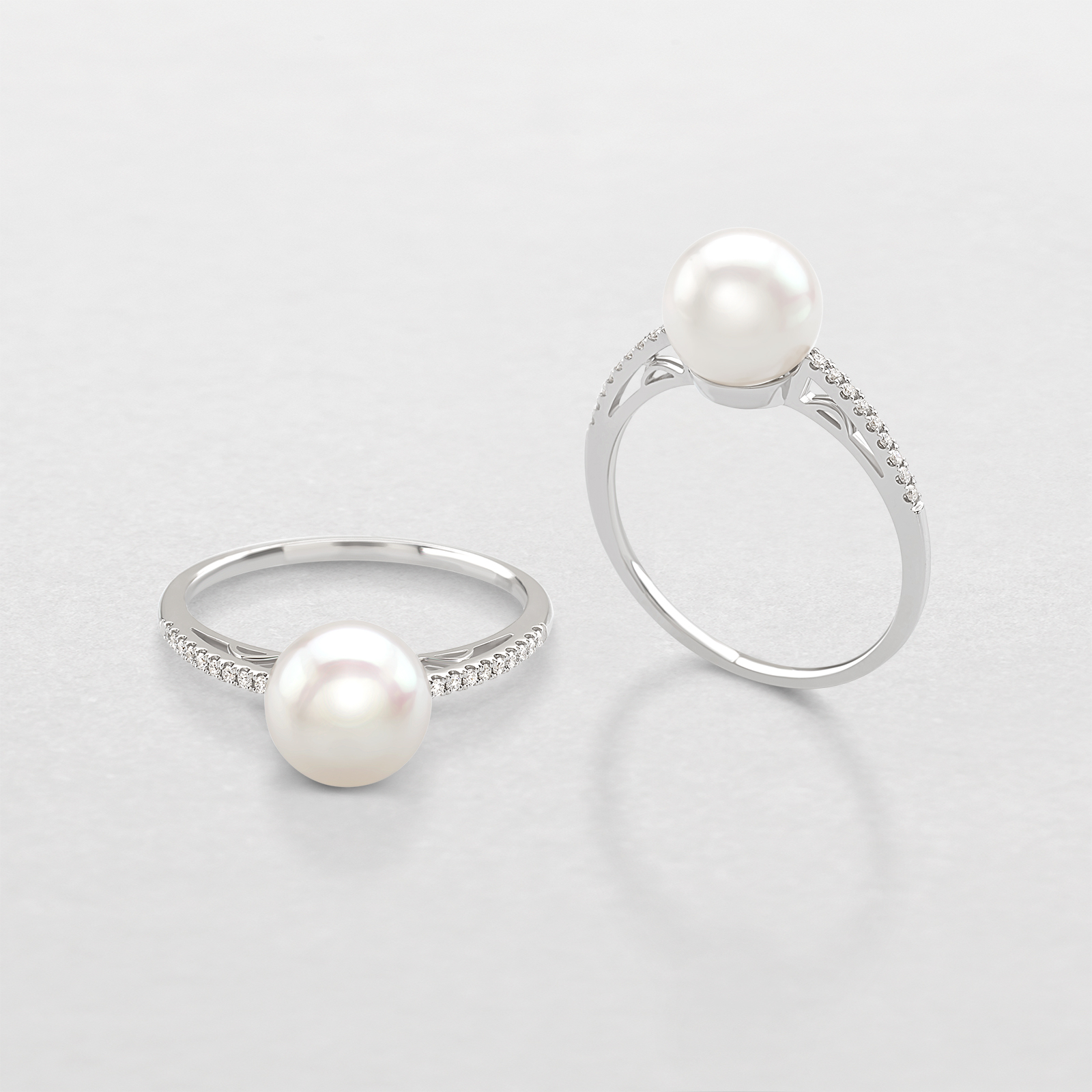 white gold with pearl and diamonds ring