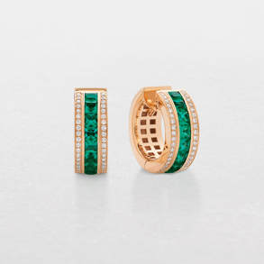 pink gold with diamonds and emeralds earrings