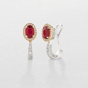 white and pink gold with diamonds and rubies earrings