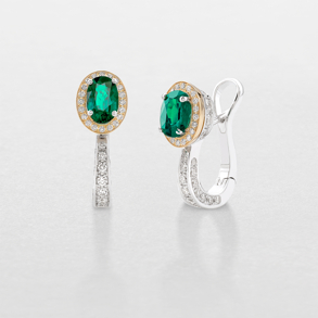 white and pink gold with diamonds and emeralds earrings