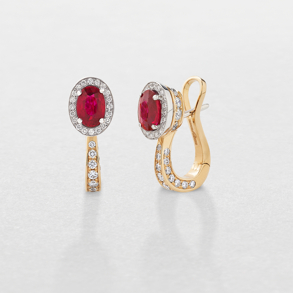 white and pink gold with diamonds and rubies earrings