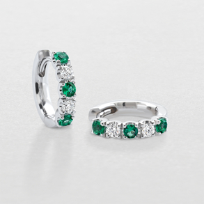 white gold with diamonds and emeralds earrings