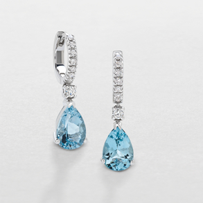 white gold with diamonds and aquamarine earrings