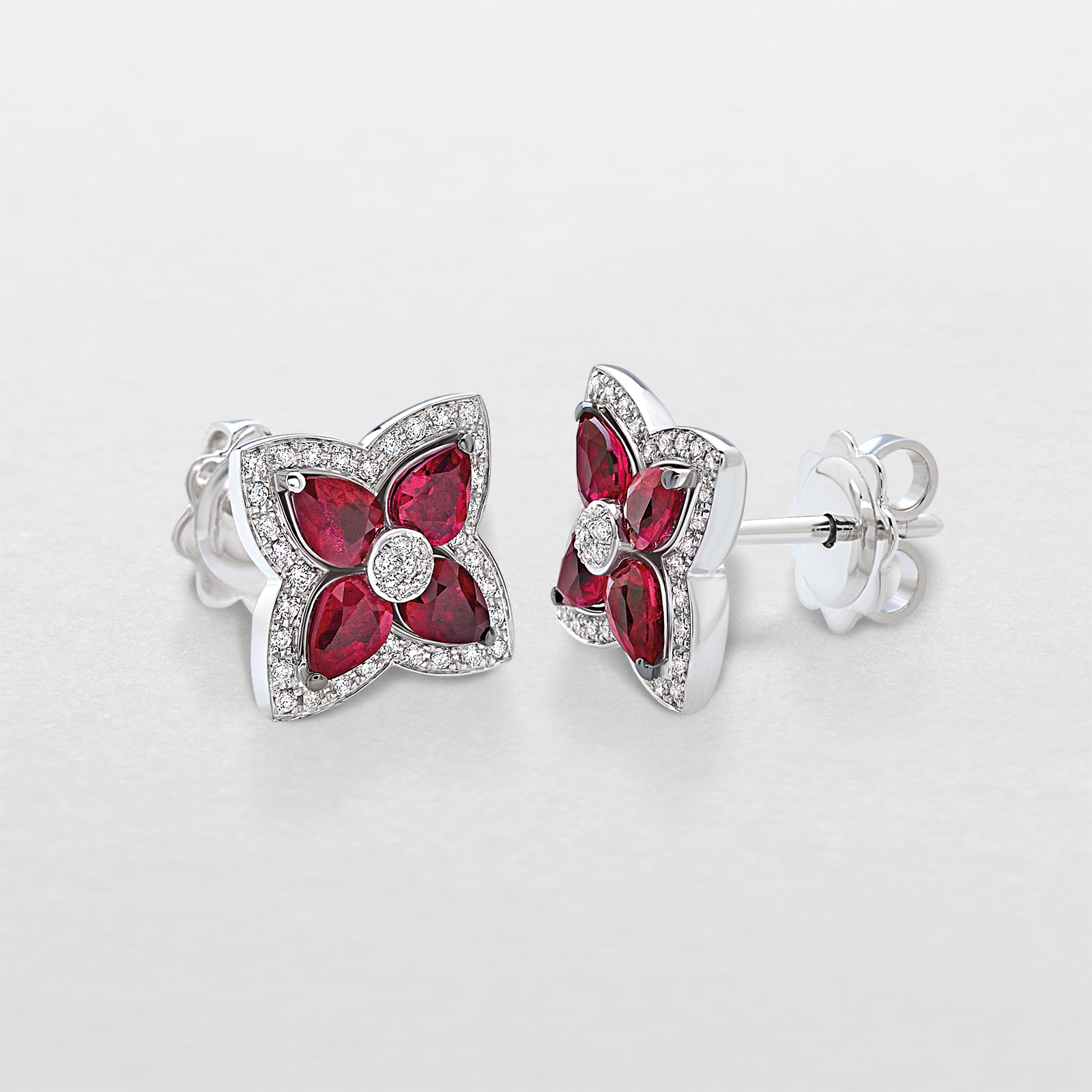 white gold with diamonds and rubies earrings