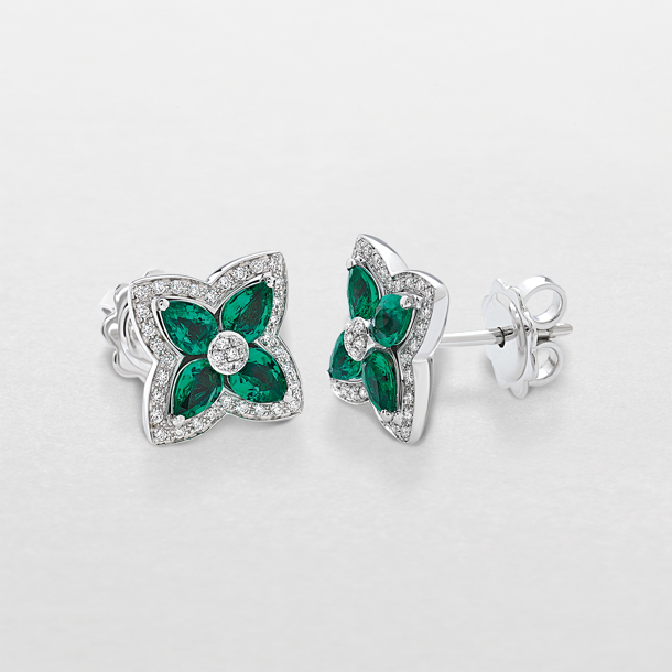 white gold with diamonds and emeralds earrings