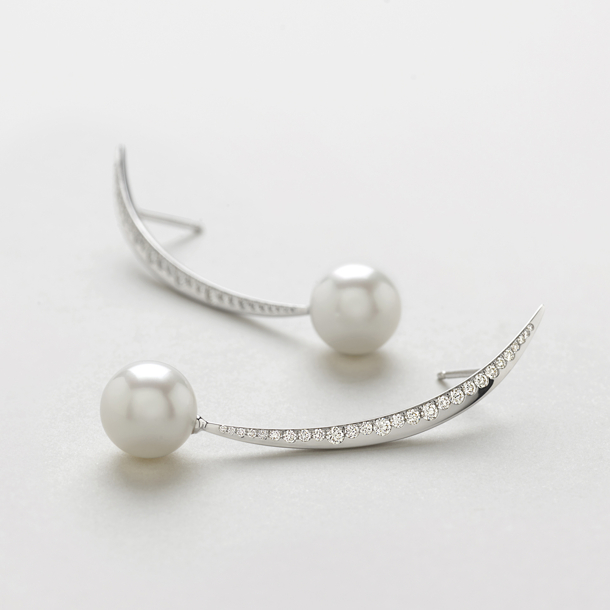 white gold with diamonds and pearl earrings