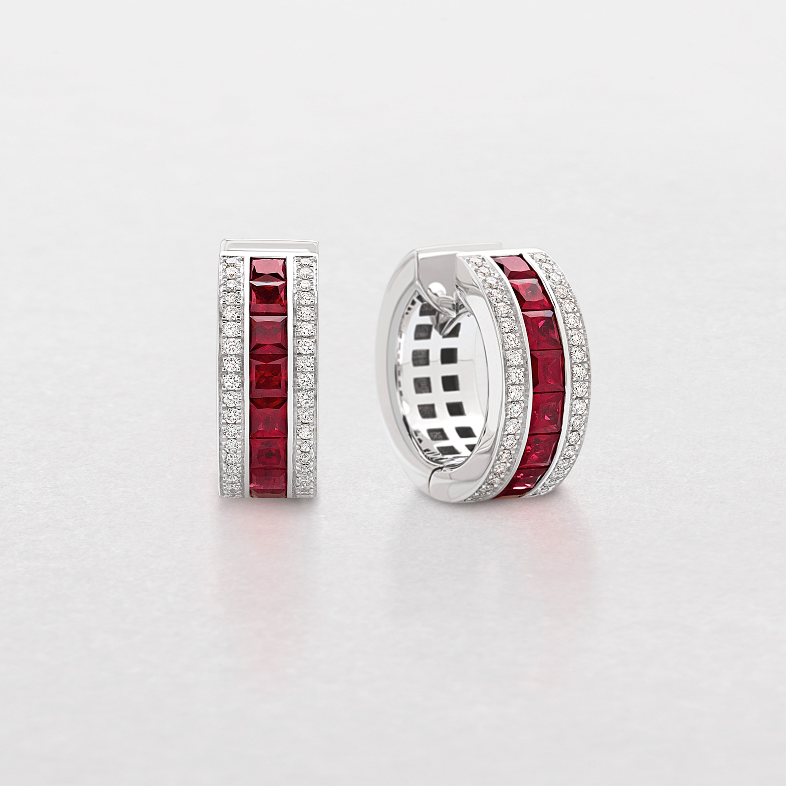 white gold with diamonds and rubies earrings