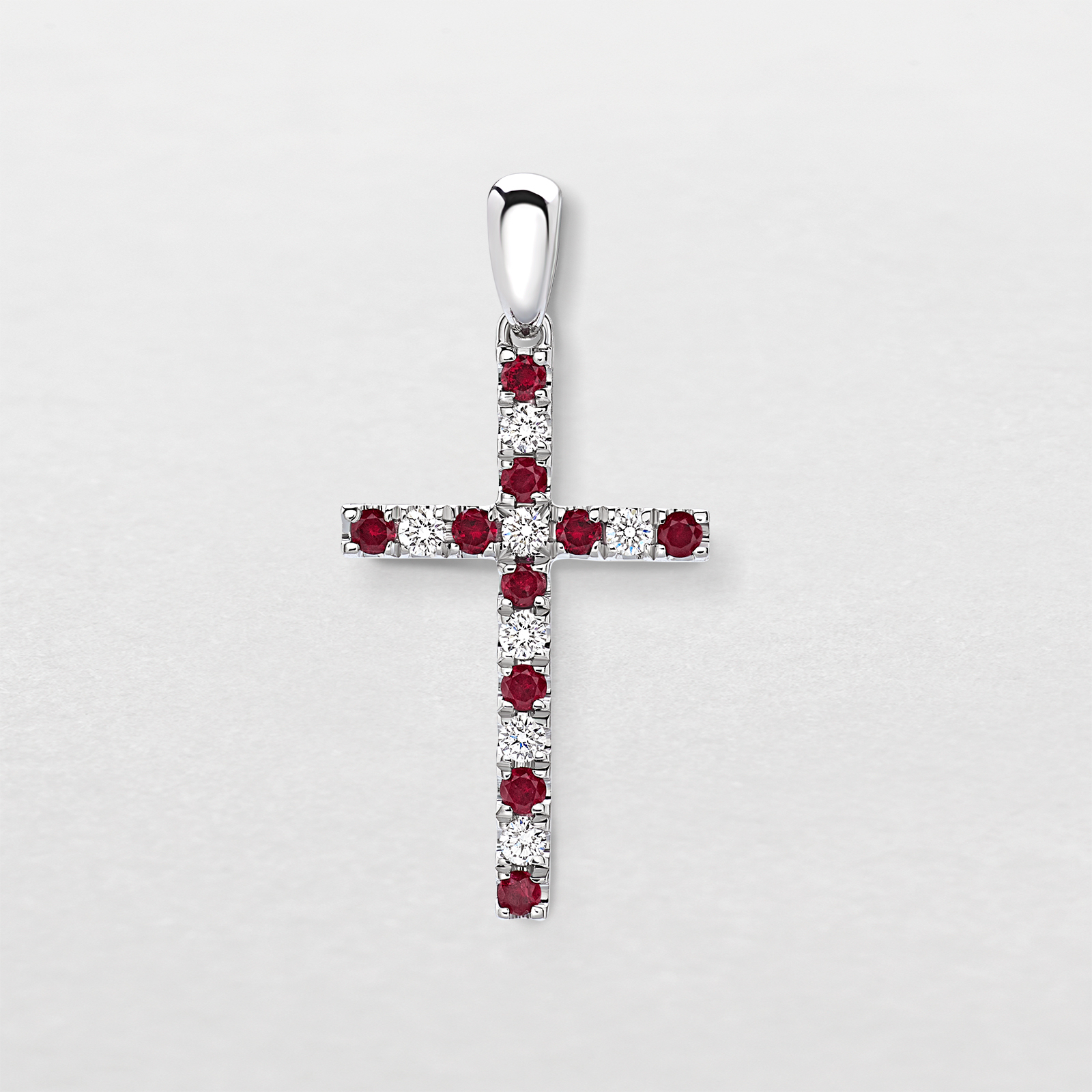 ciondolo in oro bianco, diamanti e rubini