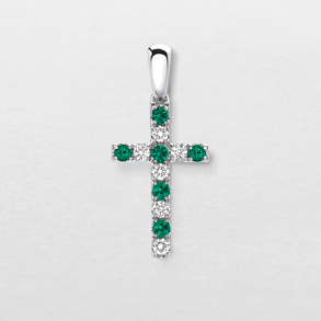 white gold with diamonds and emeralds pendant