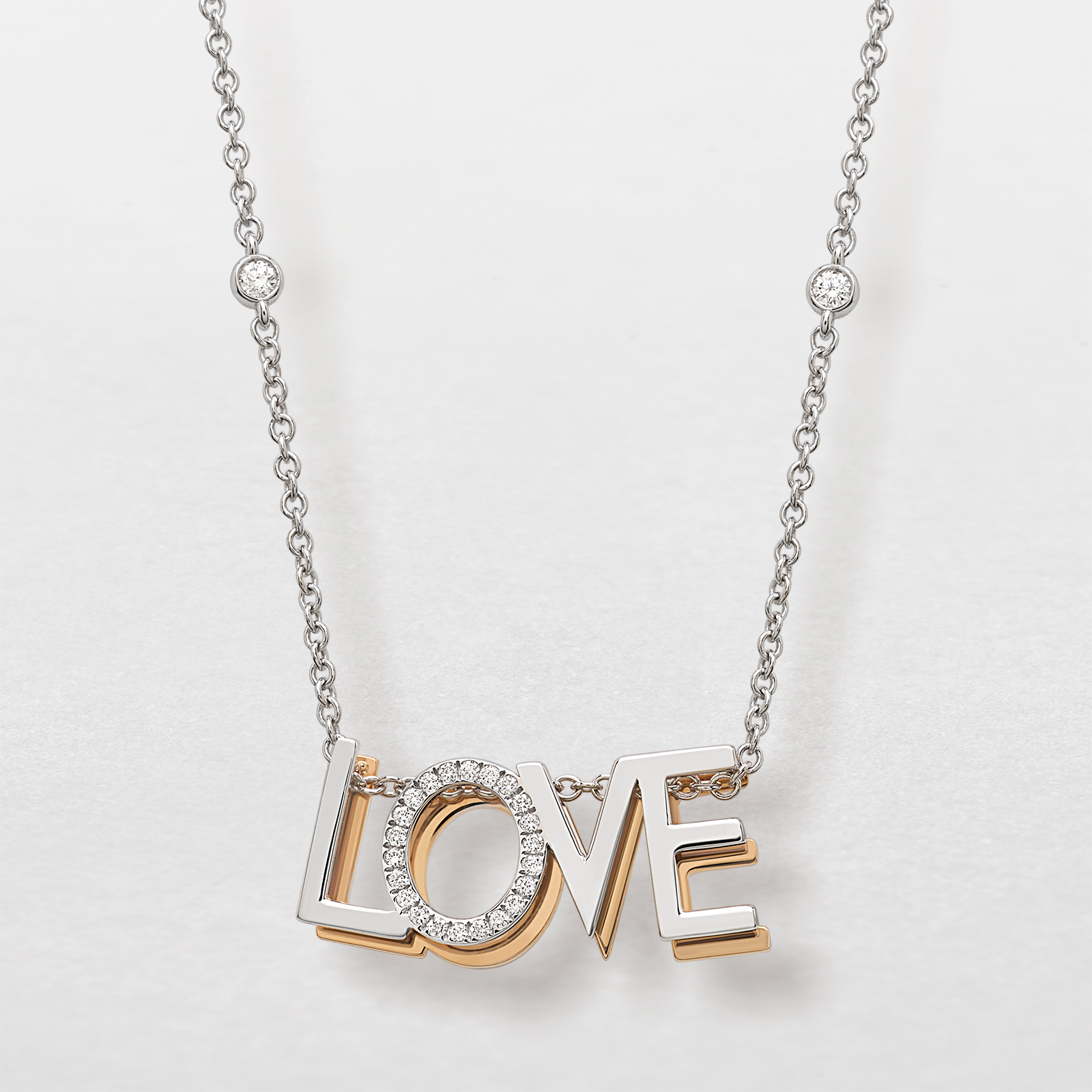 girocollo in oro rosa, bianco e diamanti