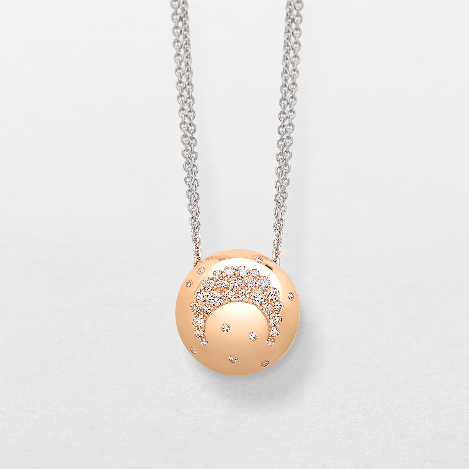 white and pink gold and diamonds necklace